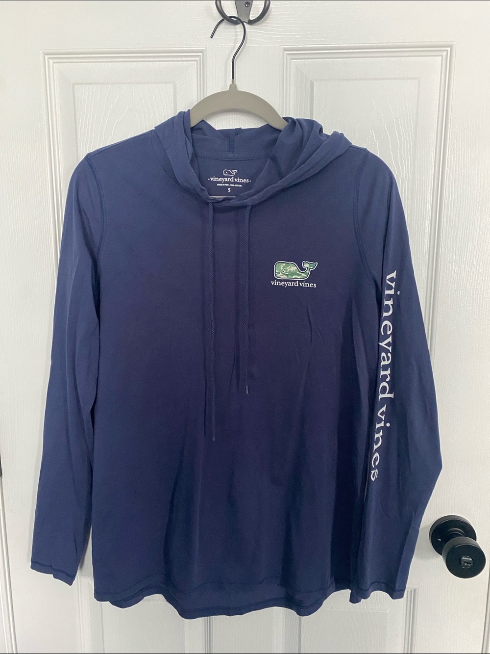 Vineyard Vines Navy Long-Sleeve Hooded Tee with Whale Logo